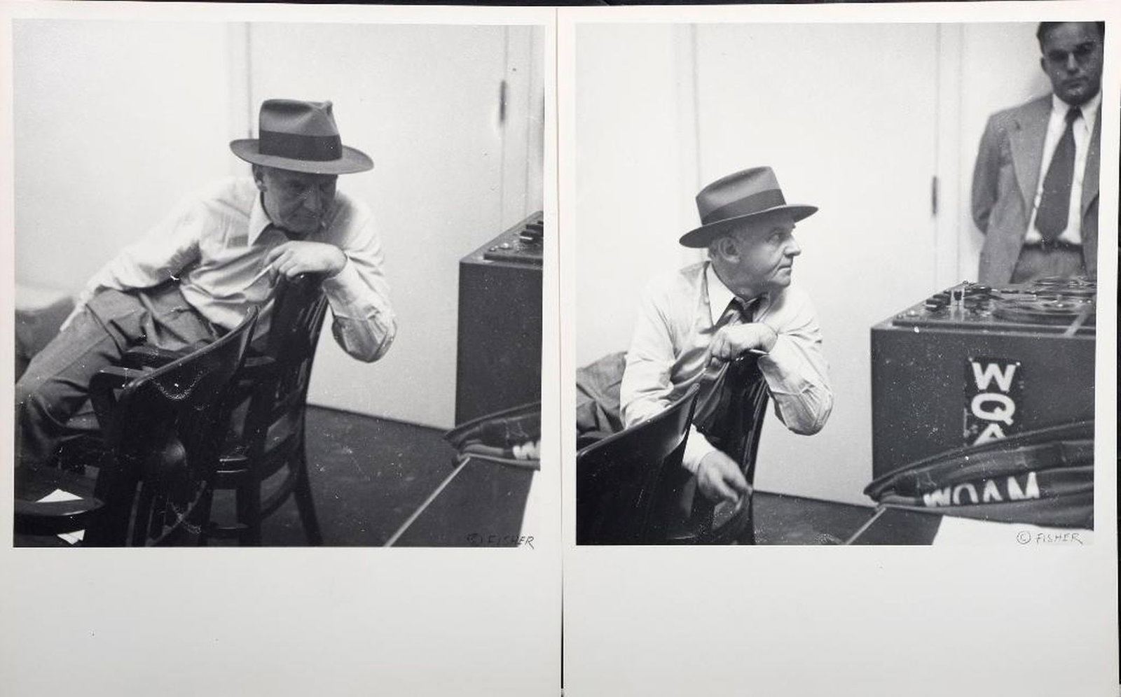 Ray Fisher (1924-2020), Walter Winchell Original Photos (4): Artist: Ray Fisher (1924-2020). Title/Description: Walter Winchell series, listening at ABC affiliate WQAM in Miami (4 images). Each print signed or marked [copyright] Fisher in pencil on the image lo