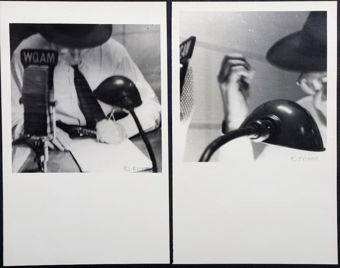 Ray Fisher (1924-2020), Winchell's Hands Original Photos (14): Artist: Ray Fisher (1924-2020). Title/Description: Walter Winchell's hands series, writing/broadcasting at ABC affiliate WQAM in Miami (14 mounted images in a vintage binder). Each print signed or mar