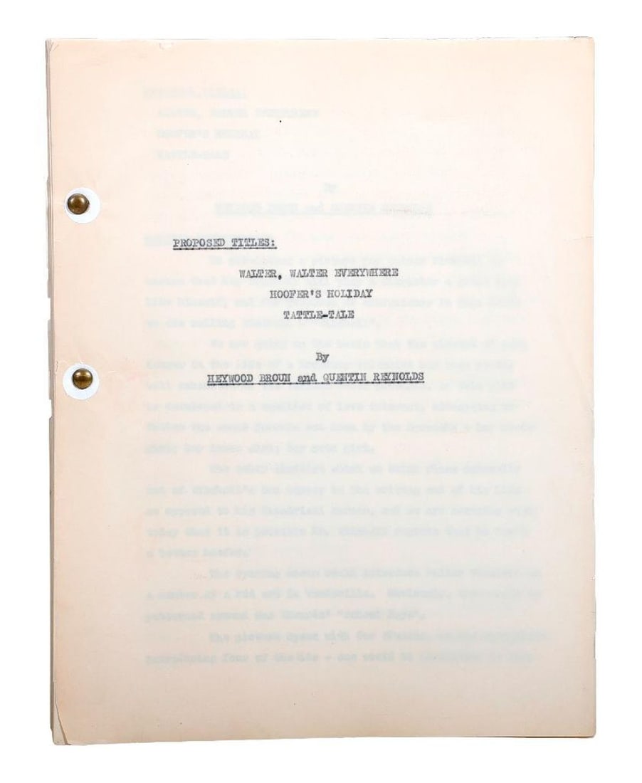 Walter Winchell Inspired Movie Treatment, by Reynolds & Broun (1 of 5)