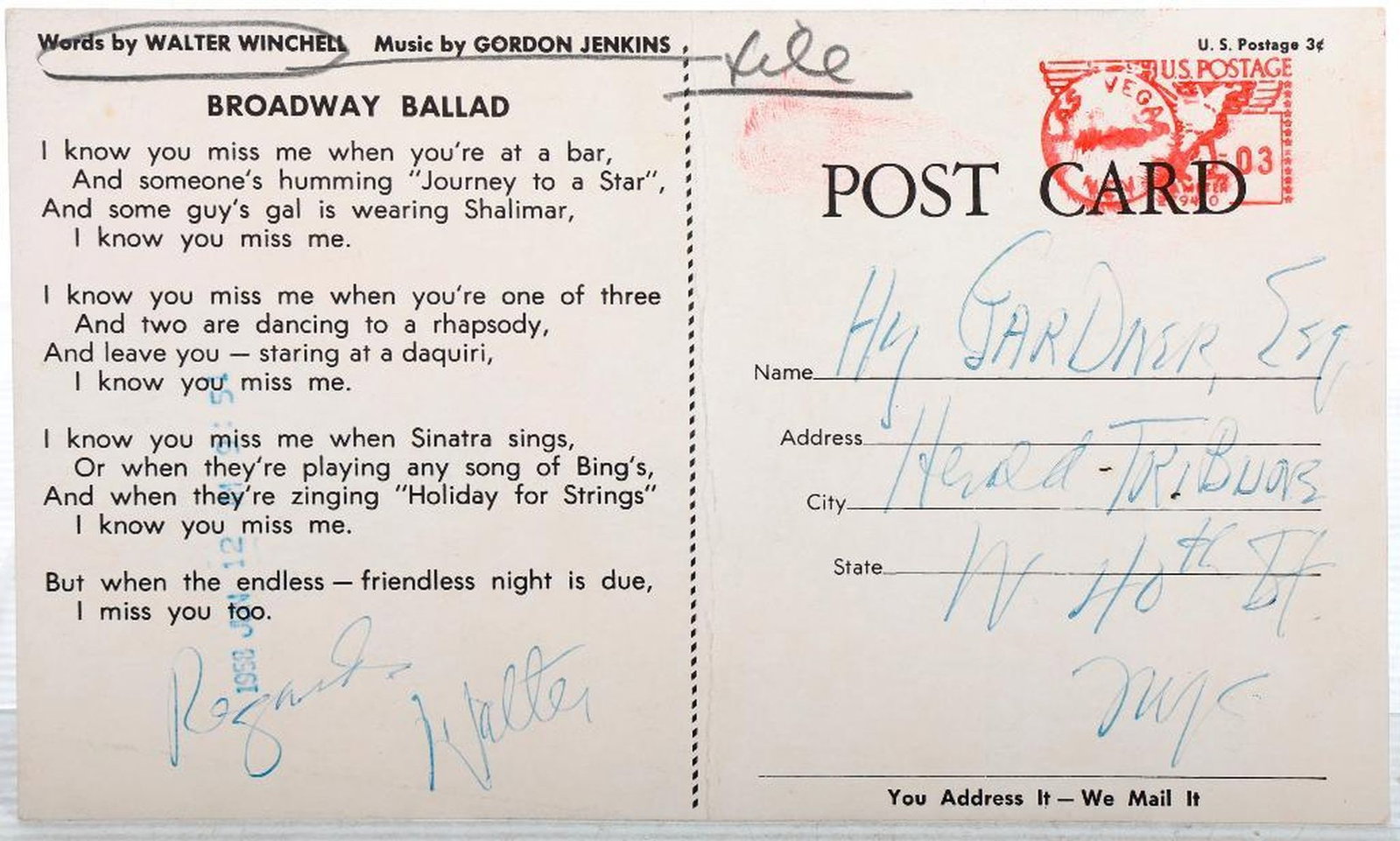 Walter Winchell Autograph, with Burt Richman ALS (1 of 4)