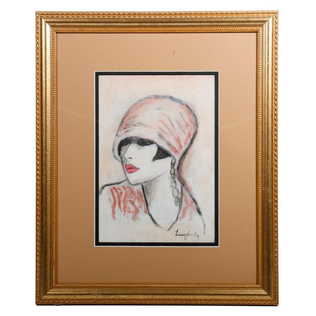 Art Deco Style Watercolor of a Flapper in Cloche Hat (1 of 1)