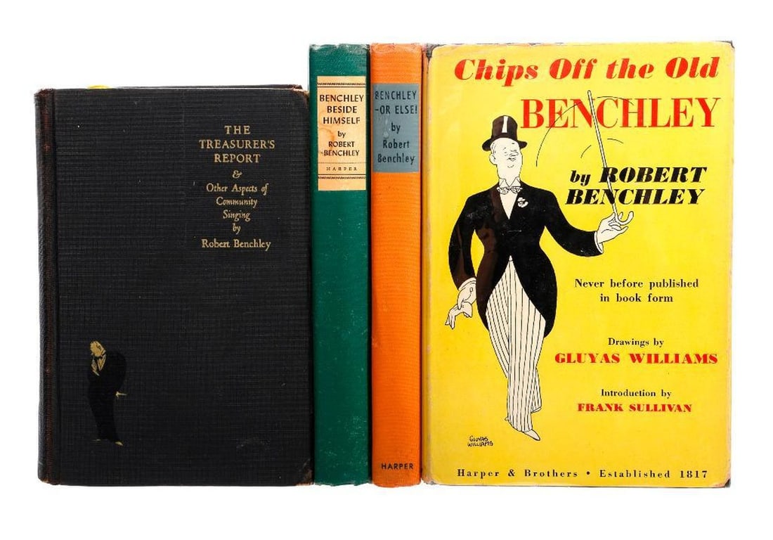 Robert Benchley, Four Vintage VolUMES, incl. First Editions: BENCHLEY, ROBERT. Four 8vo volumes, all with line drawing illustrations by Gluyas Williams. Fair-Good, cloth with various wear/staining. 1.) Benchley Beside Himself. New York & London: Harper & Brothe