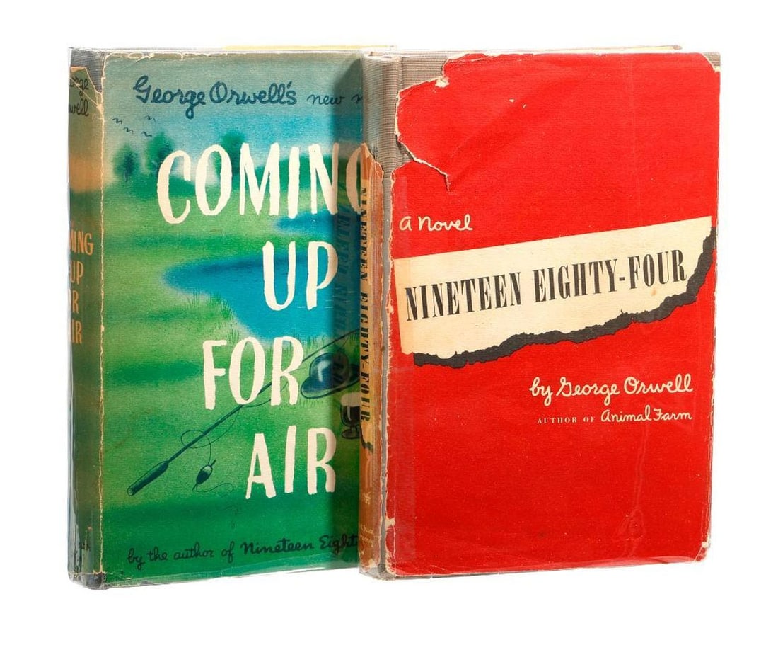 George Orwell, Nineteen Eighty-Four, First American Edition: ORWELL, GEORGE. Nineteen Eighty-Four. New York: Harcourt, Brace and Company, 1949. Stated First American edition. 8vo. Red and black title stamped gray cloth boards; dust jacket. Condition: Volume is 