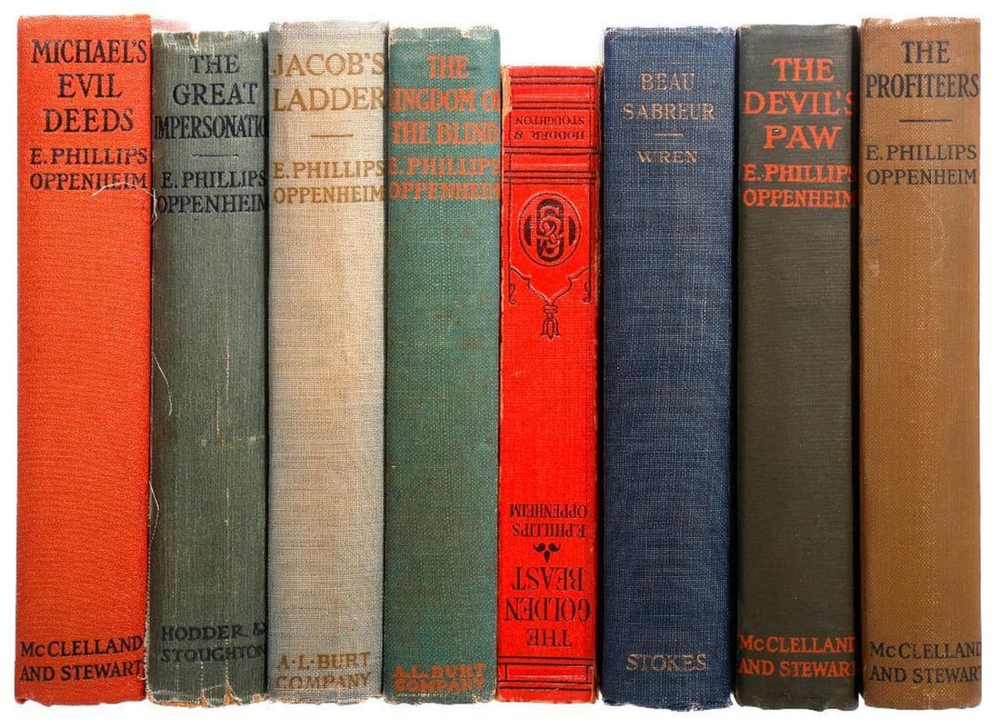 E. Phillips Oppenheim, 1910s/1920s Novels (7): OPPENHEIM, E. PHILLIPS. A collection of seven 1920s early editions,12mo, cloth boards, various publishers, some in arrangement with Little, Brown and Company. Some with frontispiece illustrations. 1.)