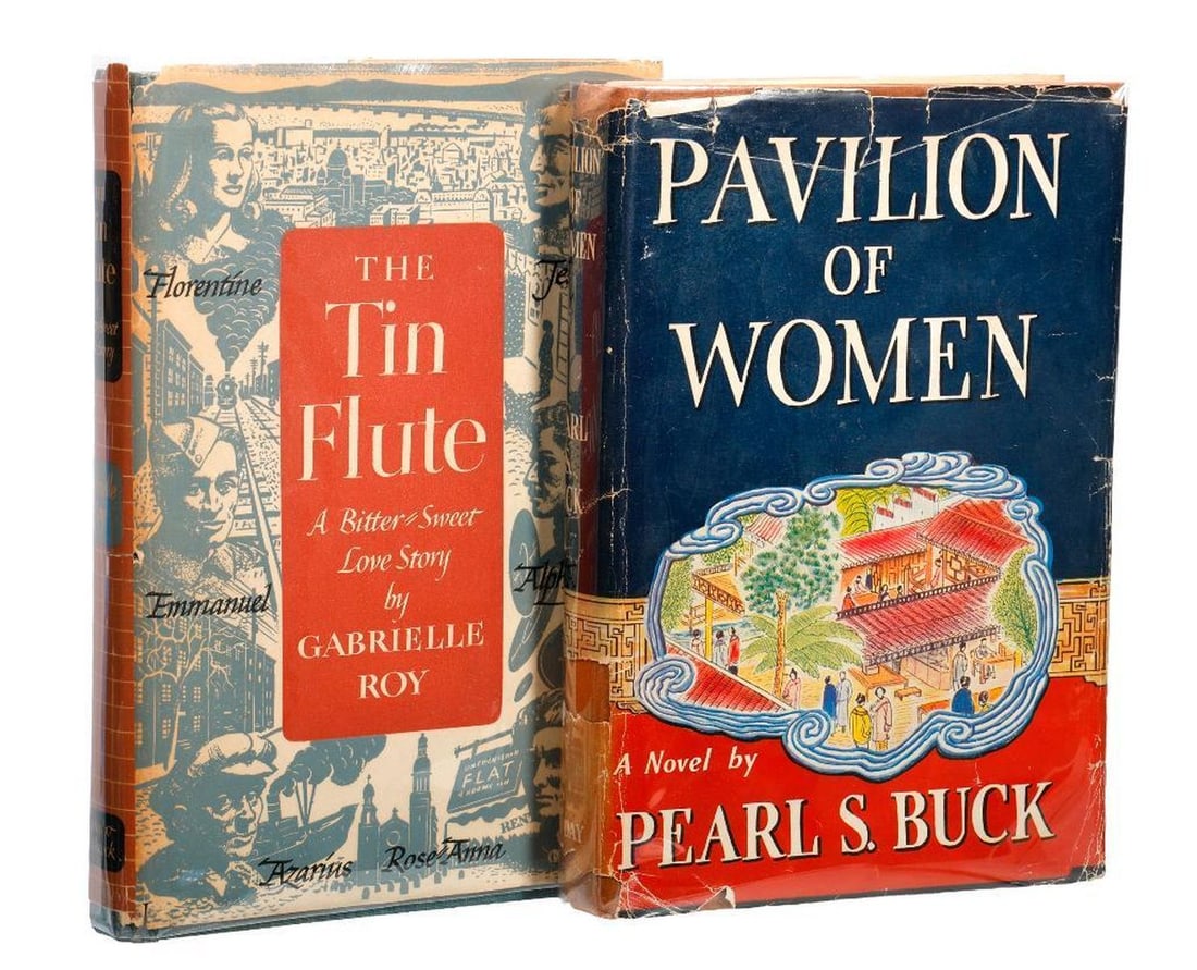 The Tin Flute, Gabrielle Roy, First Edition, with another: 1.) ROY, GABRIELLE. The Tin Flute. New York: Reynal & Hitchcock, 1947. First Edition. 8vo. Blue cloth boards. Condition: Good; owners inscription front pastedown; small edge tears/losses to dust jacke