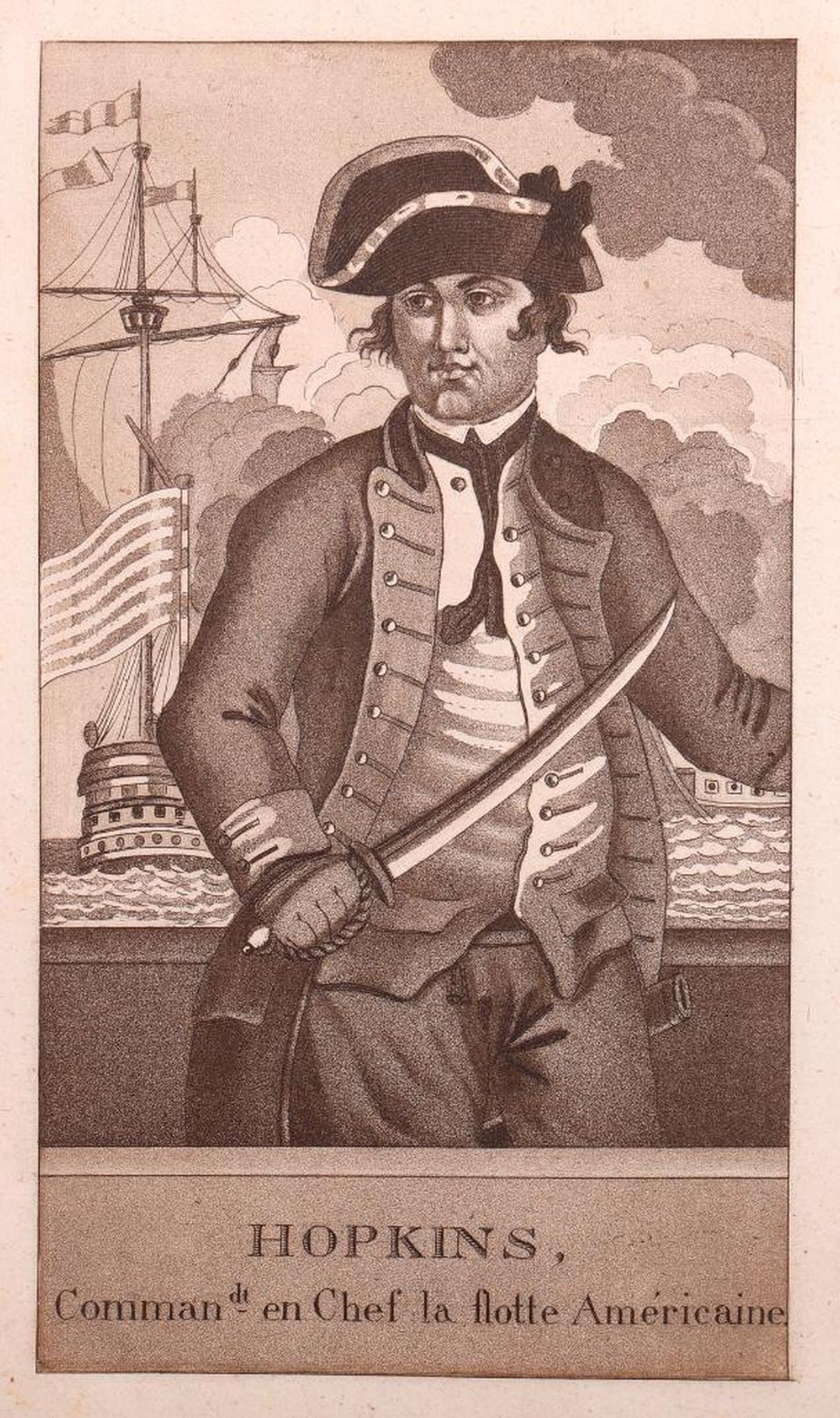 Revolutionary War Navy Commodore Hopkins Engraving (1 of 2)