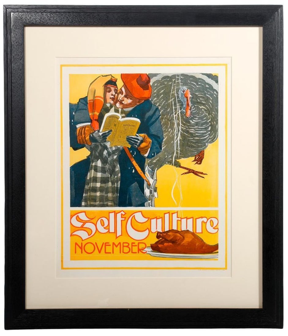 Vintage J. C. Leyendecker Poster for Self Culture Magazine, November: A vintage poster by Joseph Christian Leyendecker (1874-1951), image for Self Culture Magazine, November, 1987. Printed by The Werner Company, Akron, Ohio. 14 1/2" x 11 1/2" (sight); nicely matted and 