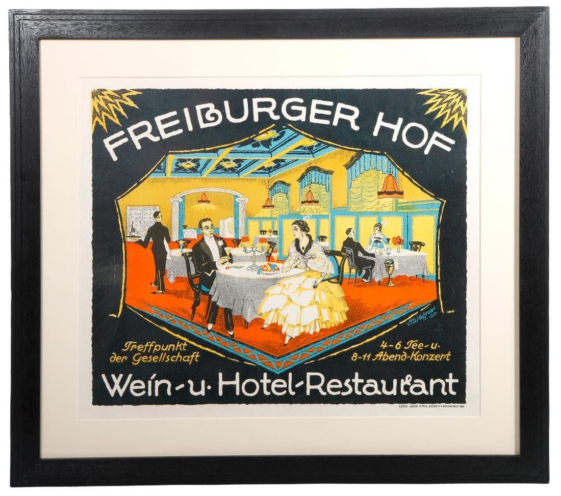 Vintage German Litho, Hotel-Restaurant Freiburger Hof (1 of 1)