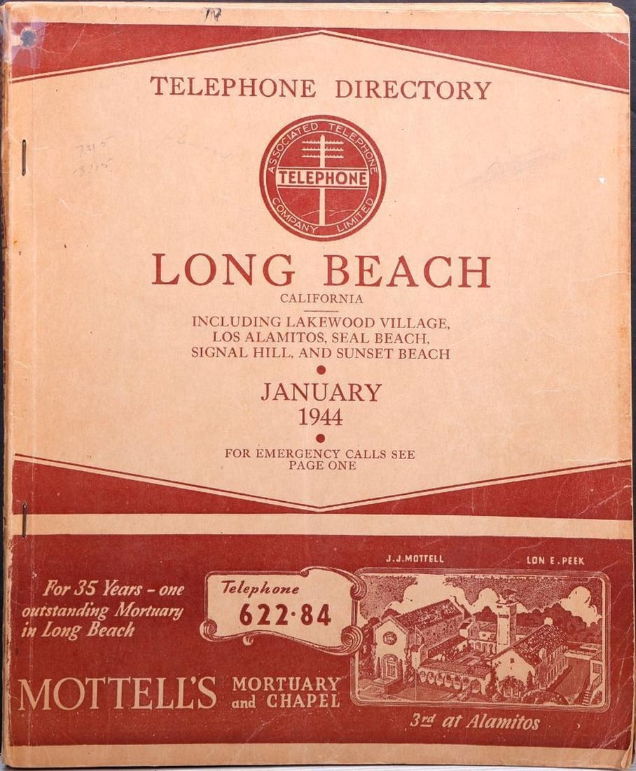 1944 Long Beach, CA Telephone Directory (1 of 2)