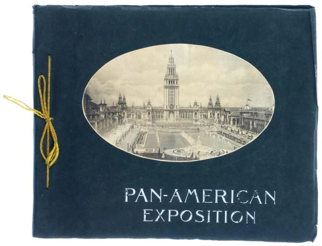 1901 Pan-American Exposition Booklet, Postcard, Souvenir: A 1901 Pan-American Exposition photo booklet published by A. Wittemann, Brooklyn, New York, with 24 laid down print multiple photo images (some creasing/small edge tears to cover paper); together with