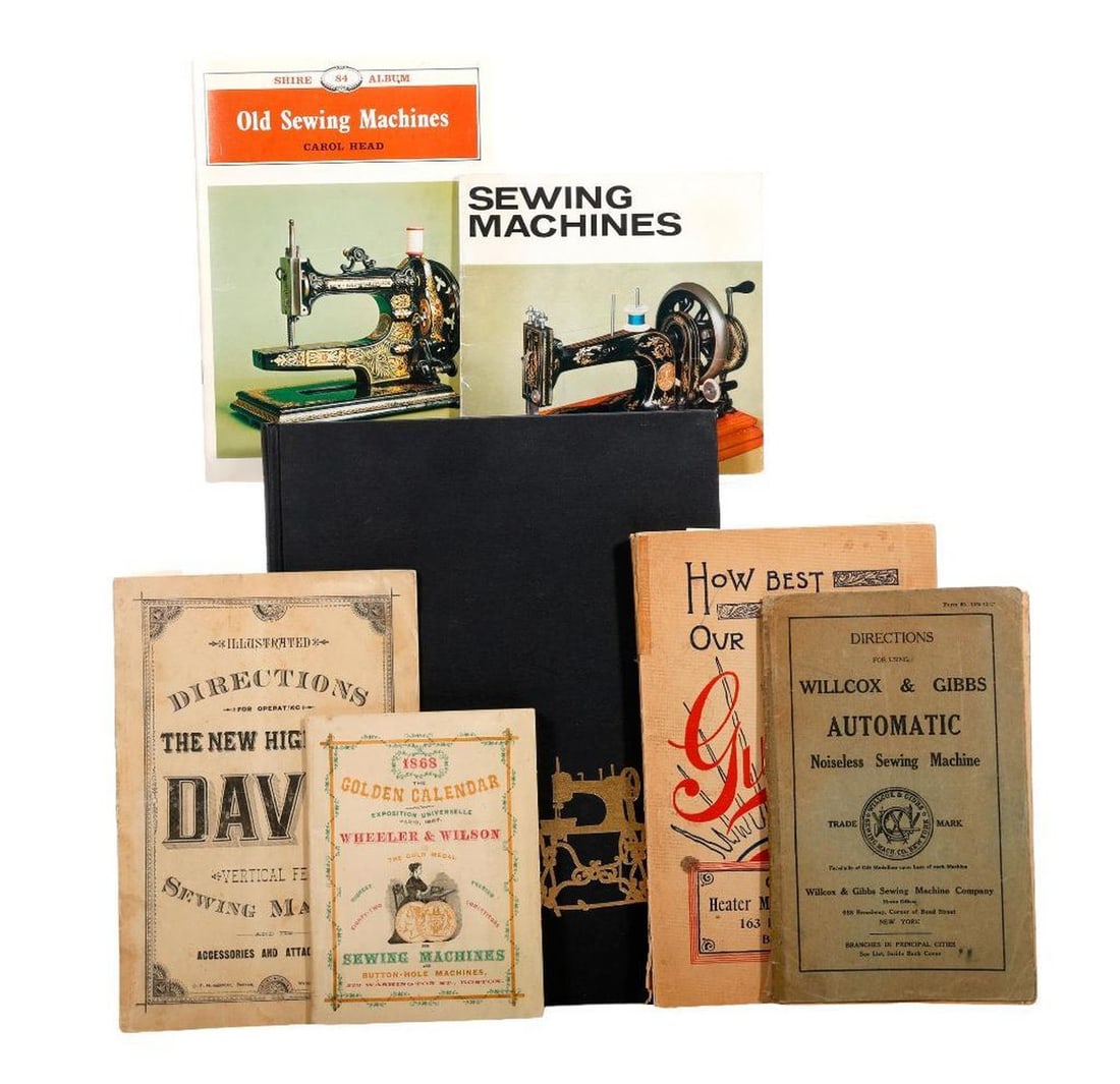 Victorian Sewing Machine Ephemera Group: A collection of four 19th century sewing machine catalogs/booklets, 8 color illustrated trade cards (one duplicate), and an edition of the United States Sewing Machine Times (Vol. I, No. I, New Y