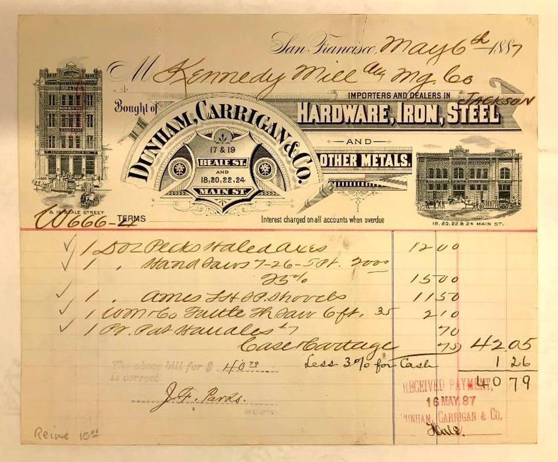 San Francisco Commerce, Receipts/Promotional, 1850s-1900s (5 Items) (1 of 5)