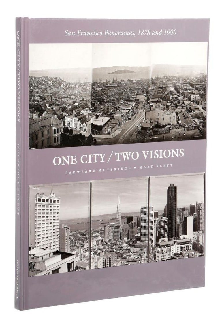 San Francisco Panoramas, 1878 and 1990, One City/Two Visions: Muybridge, Eadweard, and Mark Klett. San Francisco Panoramas, 1878 and 1990, One City/Two Visions. San Francisco: Bedford Arts, 1990. 4to. Lavender cloth boards with pullout panorama photographs of th