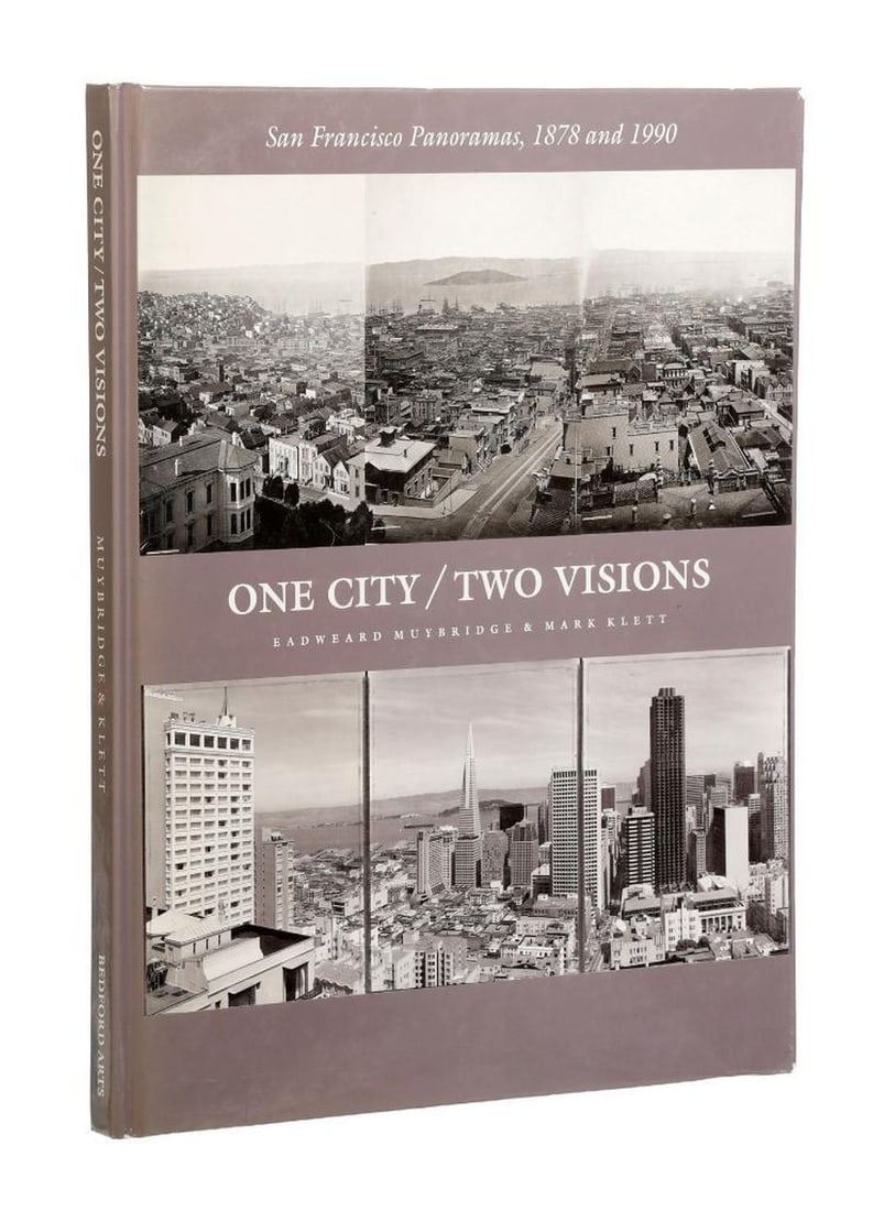 San Francisco Panoramas, 1878 and 1990, One City/Two Visions: Muybridge, Eadweard, and Mark Klett. San Francisco Panoramas, 1878 and 1990, One City/Two Visions. San Francisco: Bedford Arts, 1990. 4to. Lavender cloth boards with pullout panorama photographs of th