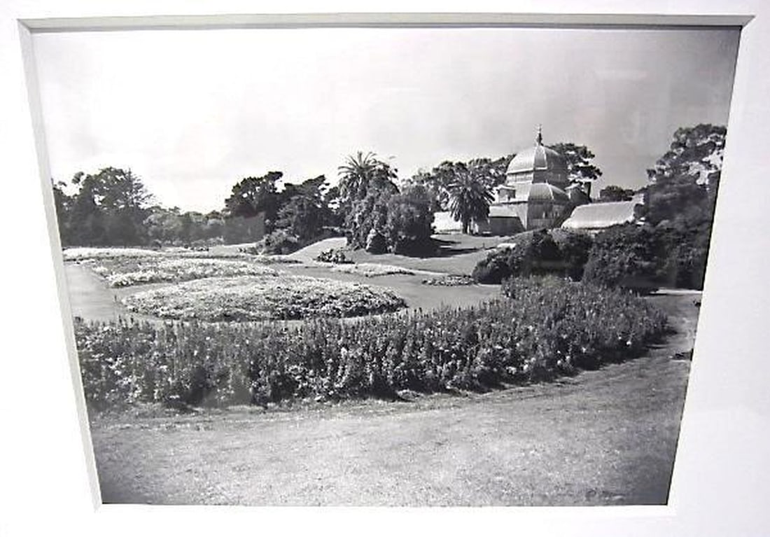 Moulin Studios Photograph, Conservatory of Flowers, Golden Gate Park: A Moulin Studios black and white photograph of the Conservatory of Flowers in Golden Gate Park, San Francisco, circa 1937 (appears to be a later print). Dimensions: 8" x 10" (20.3 x 25.4 cm); nicely m