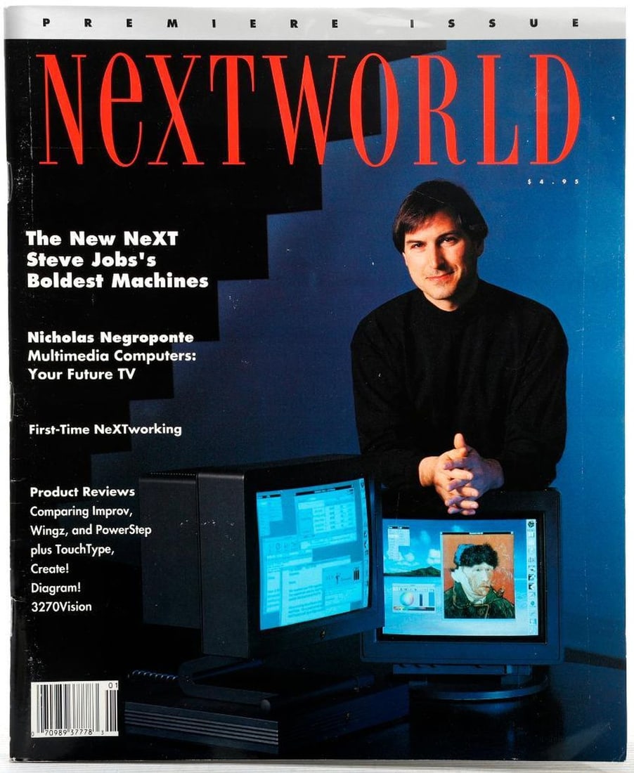 NeXTWORLD Premier Issue, Steve Jobs Cover: NeXTWORLD. San Francisco: Integrated Media, Inc. Vol. 1, No. 1, January/February 1991. Premier Issue; cover featuring Steve Jobs. Features/columns include: "The Story of Adamation," on the Adams 