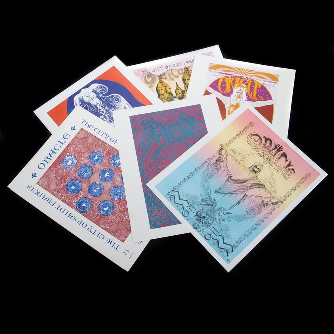 The City of San Francisco Oracle Newspaper Facsimile Lithos (158): A group of 158 facsimile offset lithograph prints of the various issues of The Oracle, originally printed in 1968. Reprints from 1991, printed at Regent Press. Some printed front and back. Included ar