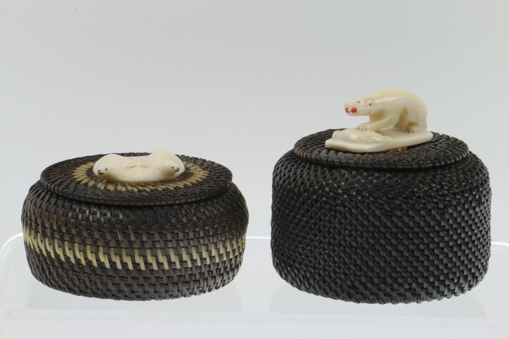 Two Eskimo baleen lidded baskets: Carl Hank and Omnik. Turner Auctions + Appraisals is pleased to present basketry and other items from Native American and other indigenous cultures from the private collection and estate of Peter L. C