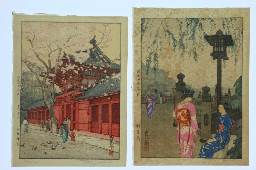TOSHI YOSHIDA JAPANESE WOODBLOCK PRINTS: Two Toshi Yoshida woodblock prints. Overall condition fair to good, showing signs of toning to paper Both approximately 10 x 8 inches