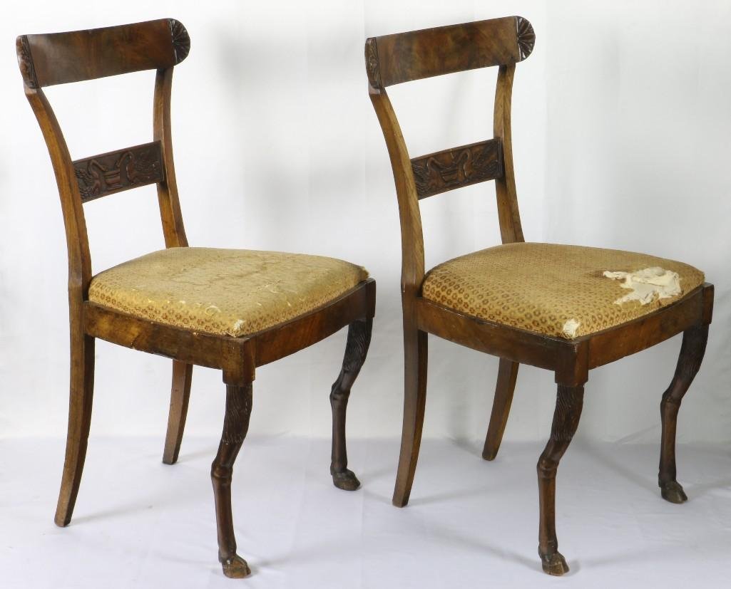PAIR OF 19TH CENTURY ITALIAN SIDE CHAIRS: Pair of 19th Century Italian/Continental side chairs, both with carved splats and hoofed feet Height: 34 inches