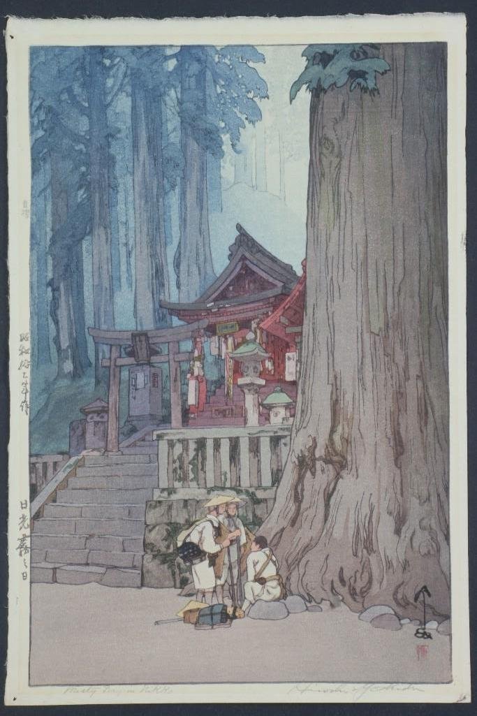 Hiroshi Yoshida: Title: A misty day in Nikko Artist: Hiroshi Yoshida (Pencil signed) Date: