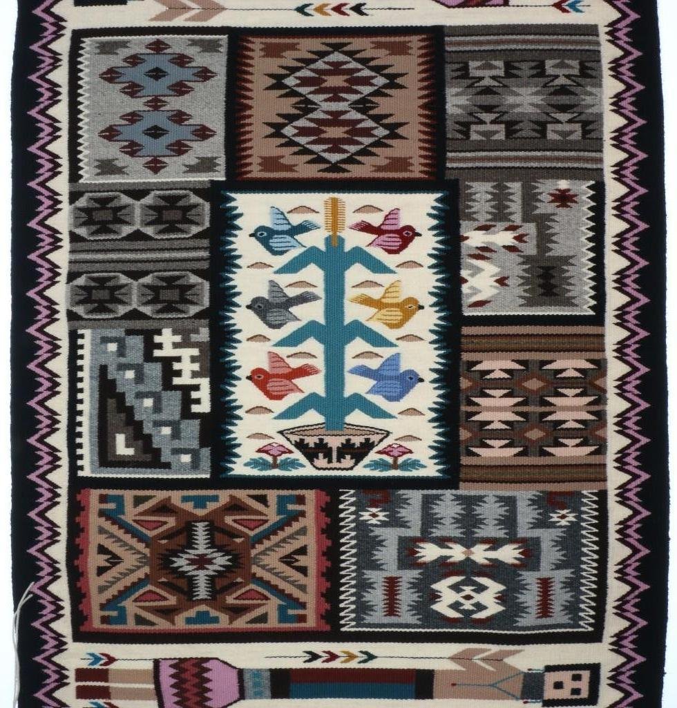 Navajo pictorial sampler rug: 43 1/2 x 32 1/2 inches Additional Description: From the Estate of Margaret Taylor, Sedona, Arizona Margaret Taylor was a teacher for many years near the Hopi and Navajo reservations around Flagstaff,