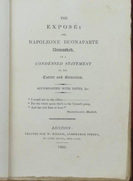 COXE. The Expose, or Napoleon Buonaparte Unmasked. 1809 (1 of 2)