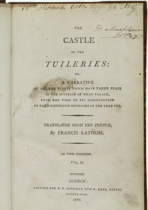 LATHOM. The Castle of the Tuileries. 1803. (1 of 2)