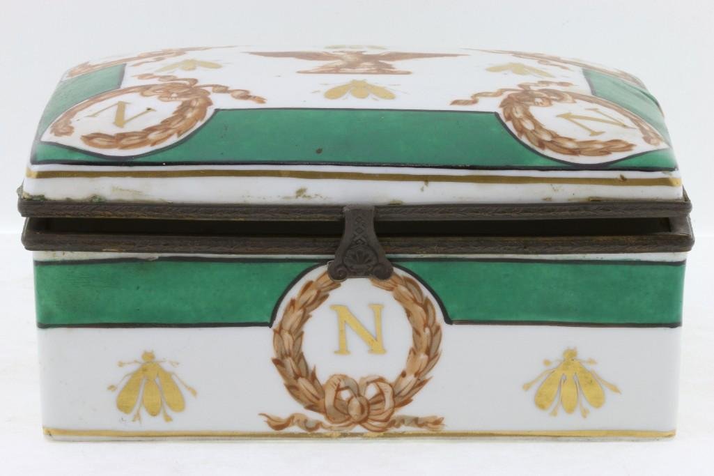 A NAPOLEONIC SEVRES STYLE PORCELAIN AND BRASS BOX (1 of 8)
