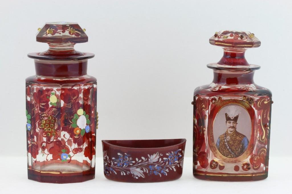 BOHEMIAN GLASS PICKLE JAR AND TWO OTHER PIECES (1 of 8)