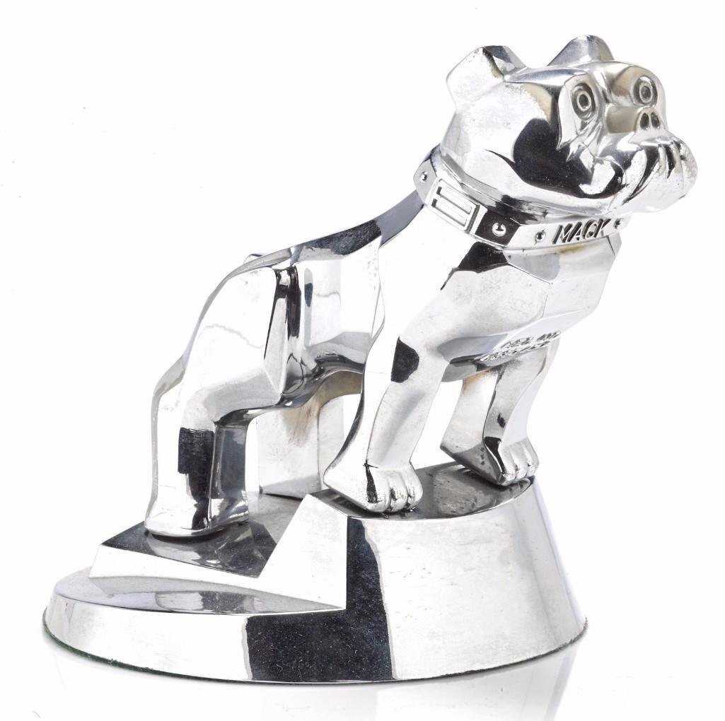MAC TRUCK BULLDOG MASCOT(NOS), 1932: Height: 4 1/2 inches Sy and Ronnie Margolis's eclectic collection features a wide range of hood or fender ornaments, from about 1909 to recent times. Most date from the 1920s and 1930s, with many from