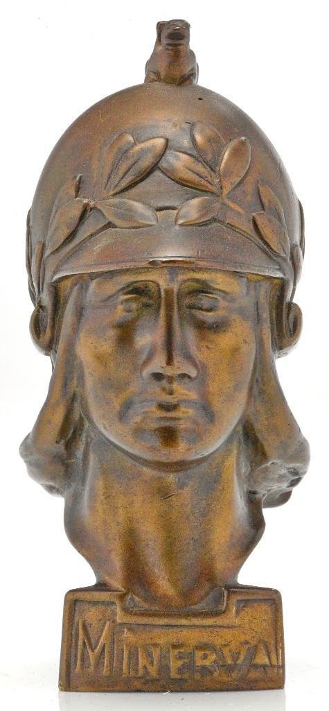 MINERVA WITH GRIFFIN ON HELMET MASCOT, 1925-27: Height: 5 1/2 inches Sy and Ronnie Margolis's eclectic collection features a wide range of hood or fender ornaments, from about 1909 to recent times. Most date from the 1920s and 1930s, with many from