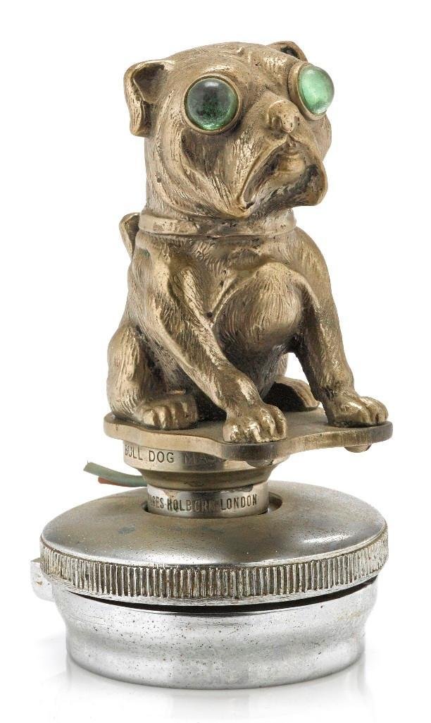ILLUMINATED BULLDOG MASCOT BY GAMAGES HOLBORN LONDON: Height: 5 inches Sy and Ronnie Margolis's eclectic collection features a wide range of hood or fender ornaments, from about 1909 to recent times. Most date from the 1920s and 1930s, with many from the