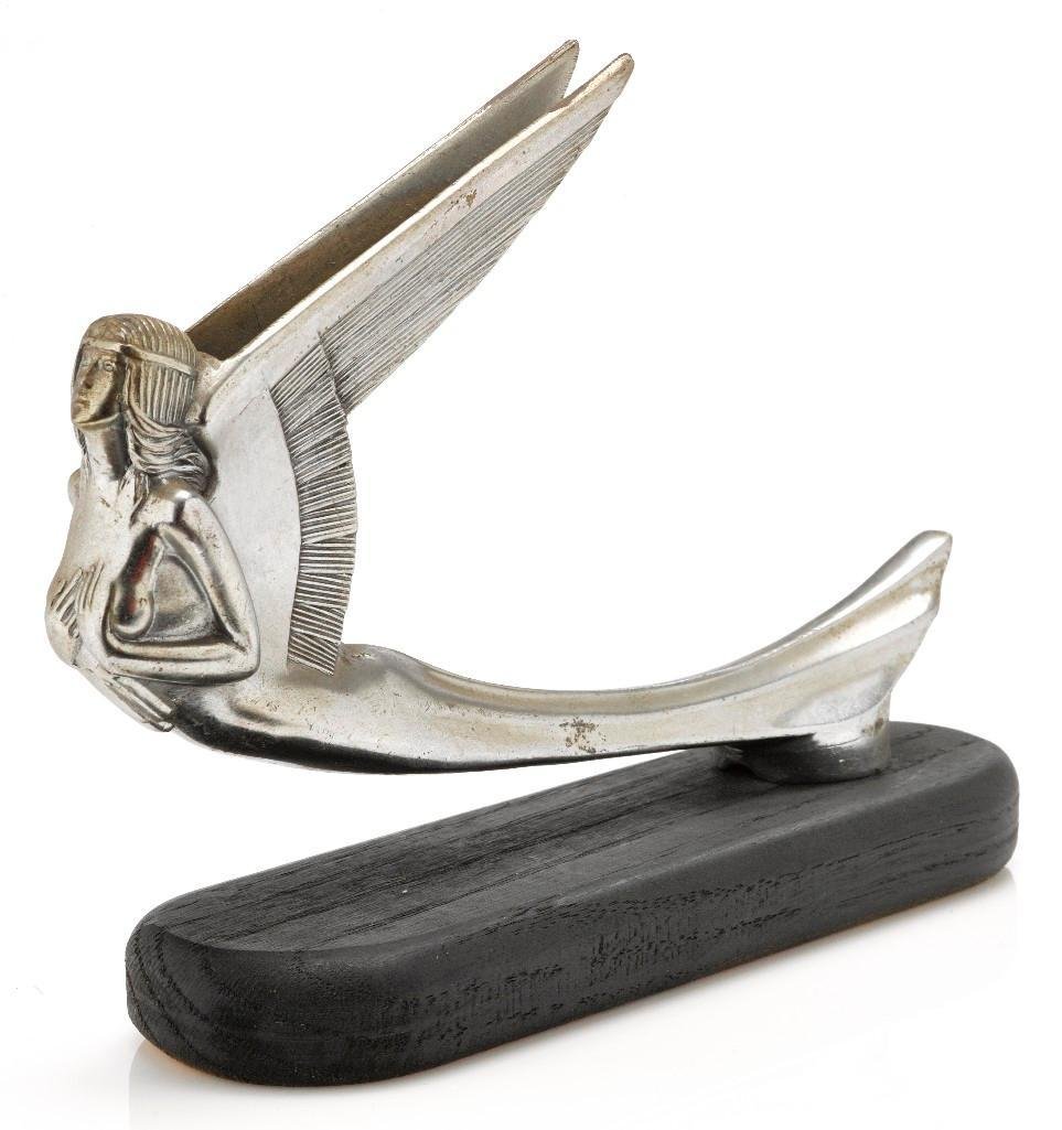 WINGED GODDESS, AMERICAN, 1930: Length of mascot: 7 1/2 inches Sy and Ronnie Margolis's eclectic collection features a wide range of hood or fender ornaments, from about 1909 to recent times. Most date from the 1920s and 1930s, with