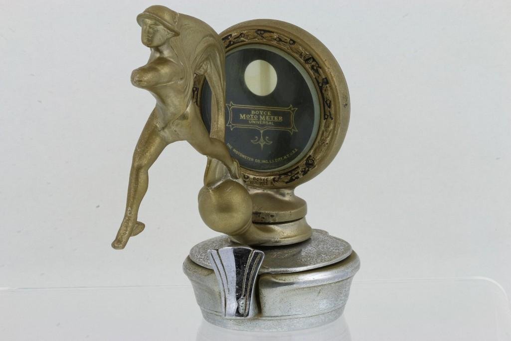 MERCURY ACCESSORY MOTO-METER, 1920: Height: 6 inches Sy and Ronnie Margolis's eclectic collection features a wide range of hood or fender ornaments, from about 1909 to recent times. Most date from the 1920s and 1930s, with many from the