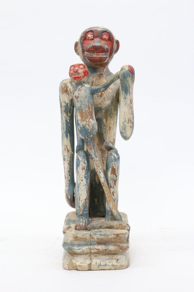 FOLK ART PAINTED WOOD MONKEY AND INFANT (1 of 5)