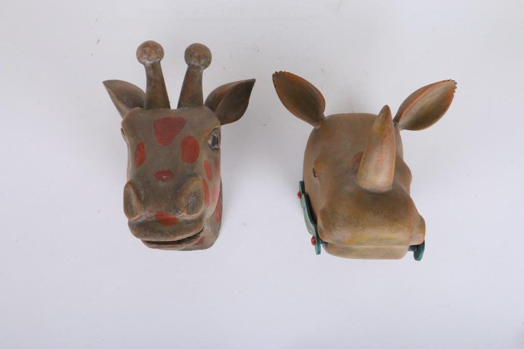 VERMONT FOLK ART GIRAFFE & RHINO HEAD, K. WILLIAM KAUTZ (1 of 5)
