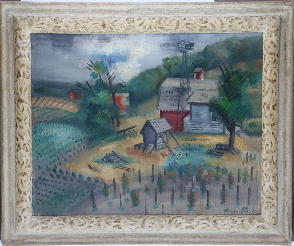 Erle Loran (1905 - 1999) landscape with buildings: Artist: Erle Loran (1905 - 1999) Signature: Signed and dated lower right Size: 20" x