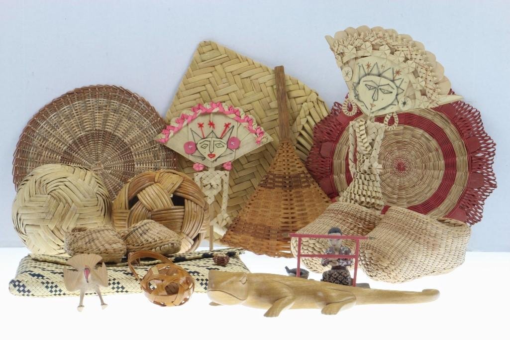 COLLECTION OF ASIAN ITEMS: Including Japanese basketry shoes, Chinese woven balls, Indonesian puppets and more Turner Auctions + Appraisals is pleased to present basketry and other items from Native American and other indigenou