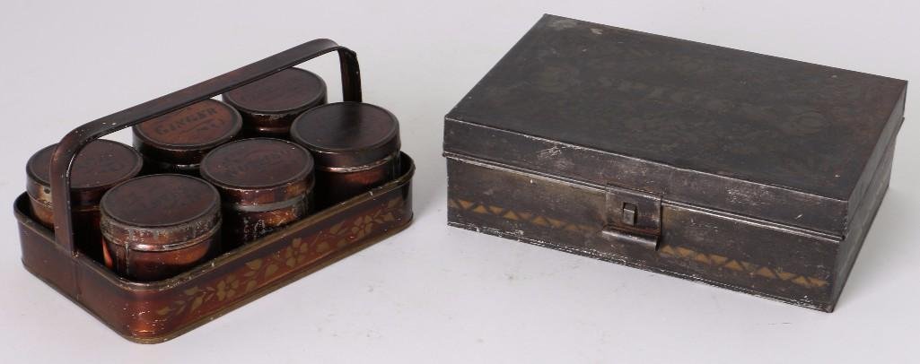 TWO VINTAGE TIN SPICE STORAGE CONTAINERS (1 of 6)
