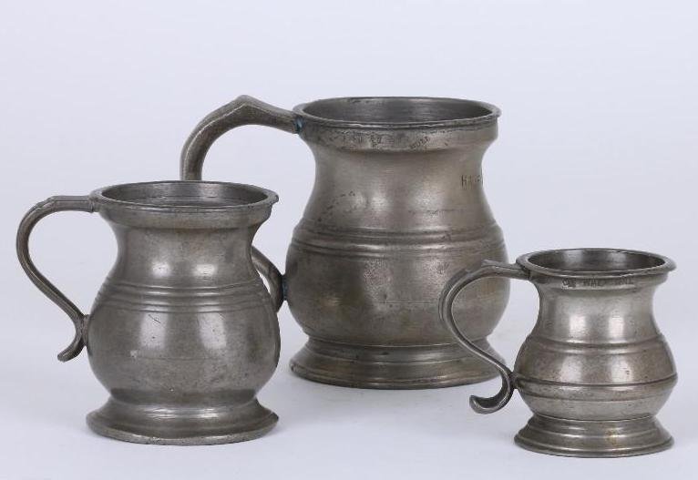 THREE ENGLISH PEWTER MEASURES 1/2 PINT, GILL & 1/2 GILL (1 of 7)