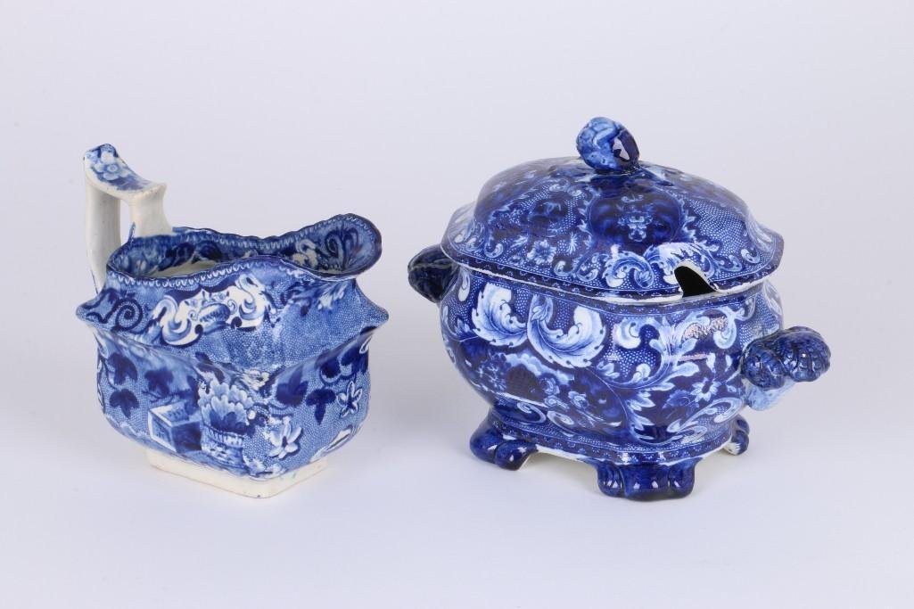 STAFFORDSHIRE BLUE & WHITE PITCHER & SAUCE TUREEN (1 of 8)