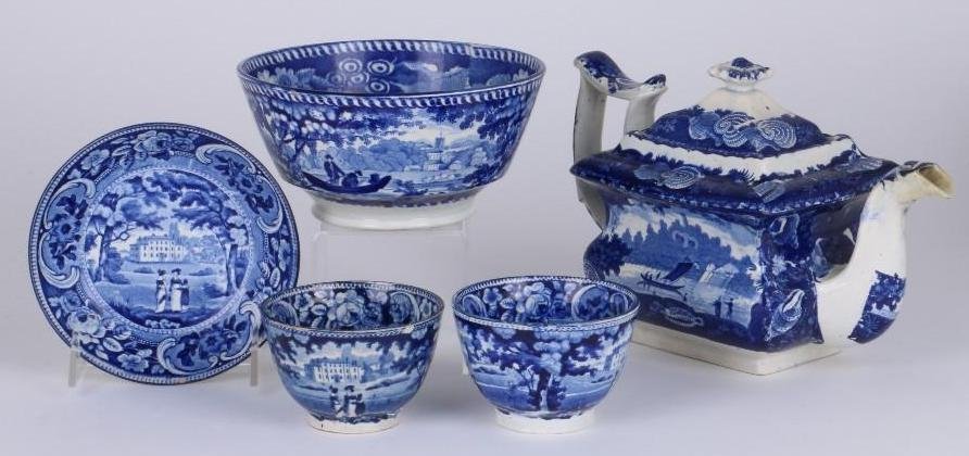 5 STAFFORDSHIRE BLUE & WHITE TRANSFER PRINTED TEAWARE (1 of 10)