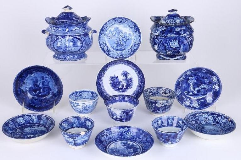 14 STAFFORDSHIRE BLUE & WHITE TRANSFER PRINTED TEAWARE (1 of 10)