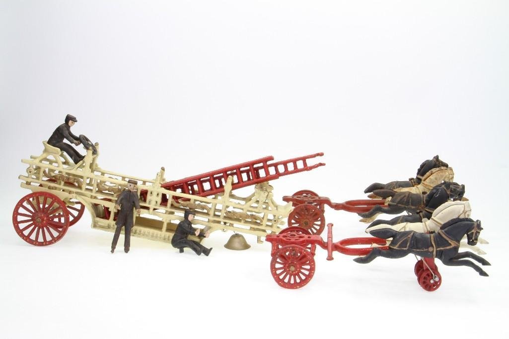 Horse Drawn Ladder Toy: Unknown Maker, Painted Cast Iron, (2) Horse Teams, Figures, Ladders, Wagons; Good Condition, 32"L Notes:Turner Auctions + Appraisals is pleased to feature the Anita & Sedwick Hellman Toy Collecti