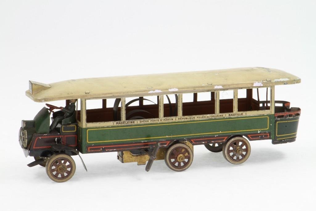 Jep Bus: Multicolored Tin Lithograph, Clockwork Powered; Excellent Condition, 10"L Notes:Turner Auctions + Appraisals is pleased to feature the Anita & Sedwick Hellman Toy Collection. Offering over 245 lo