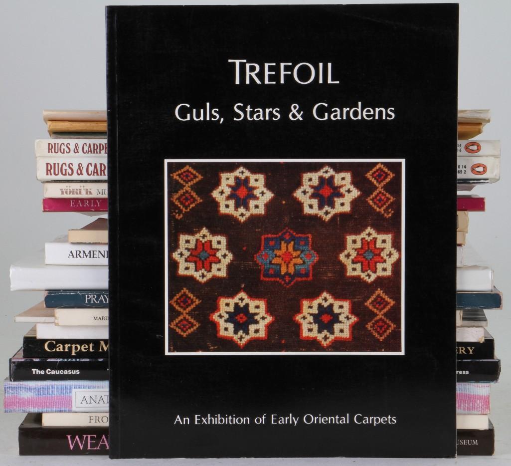 Twenty-one books on Oriental rugs: Weavers, Merchants and Kings - the Inscribed Rugs of Armenia, 1984, Lucy Der Manuelian and Murray Eiland; Armenian Rugs from the Gregorian Collection, 1987, Arthur Gregorian and Joyce Gregorian Hampsh