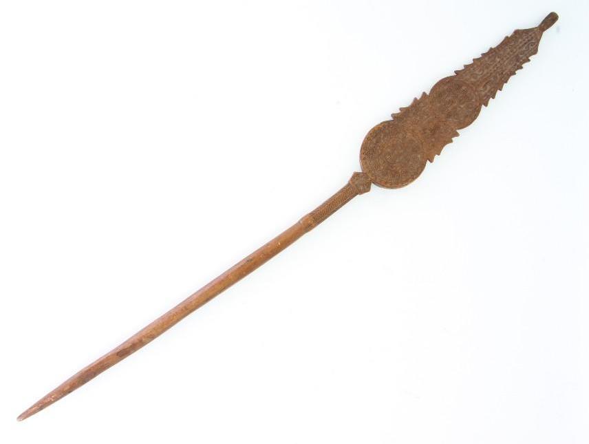 Bosnian distaff for spinning wool: Inscribed in Cyrillic on the back and dated 1904 Length: 38 1/4 inches Provenance: Turner Auctions + Appraisals is pleased to offer the library and selected artifacts from the personal collection of J