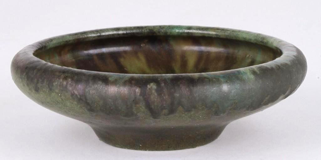 FULPER POTTERY GREEN FLAMBE GLAZED LOW BOWL (1 of 4)