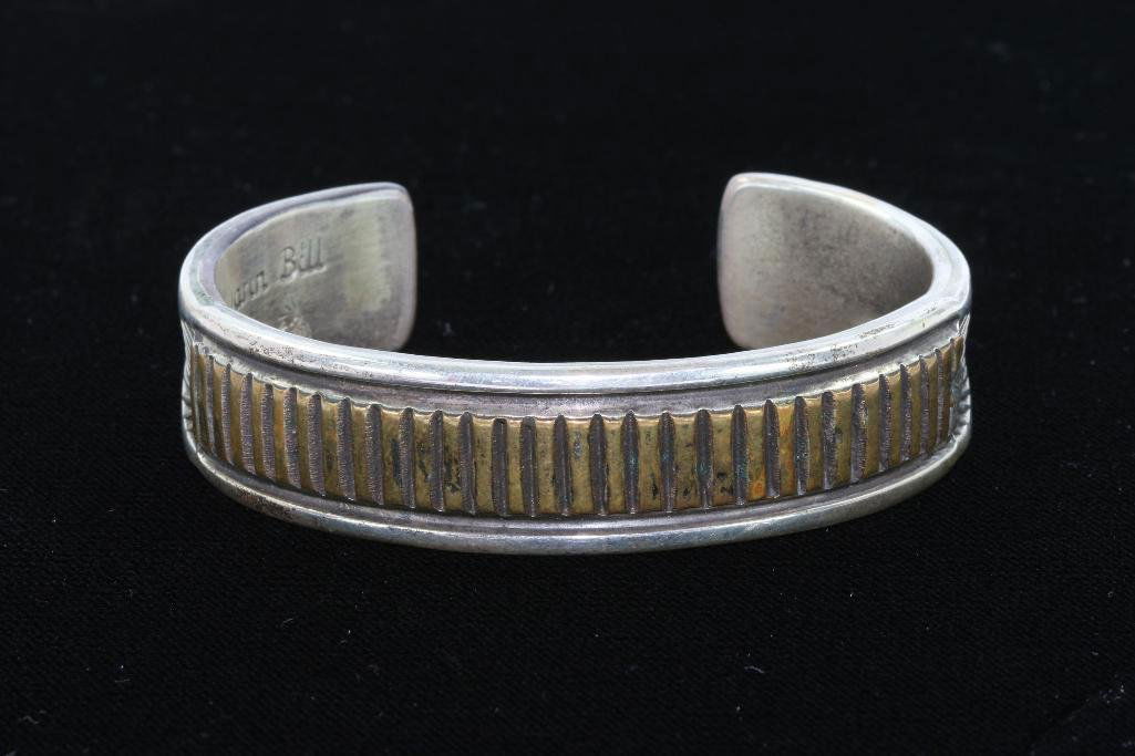 NATIVE AMERICAN CUFF BRACELET STERLING SILVER GOLD (1 of 3)